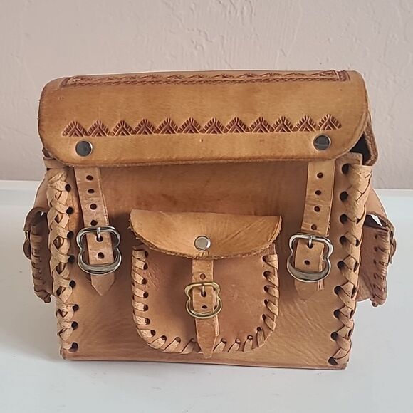 Mexican Hand Tooled Leather Bag Box  Purse Mini Messenger Bag - Picture 13 of 13